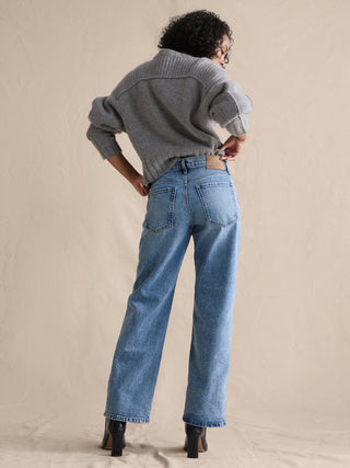 Jeans Holgados Talle Medio con Bolsillos