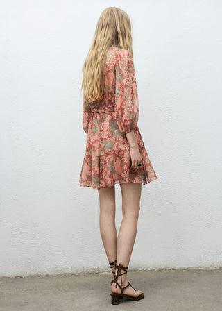 Vestido Manga Abullonada Estampado Floral