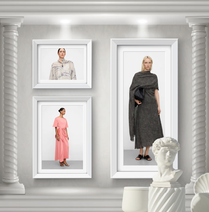 Guía de estilo inspirada en galería de arte con outfits elegantes y estética costume art