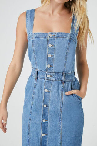 Vestido Midi Denim con Botones en el Frente