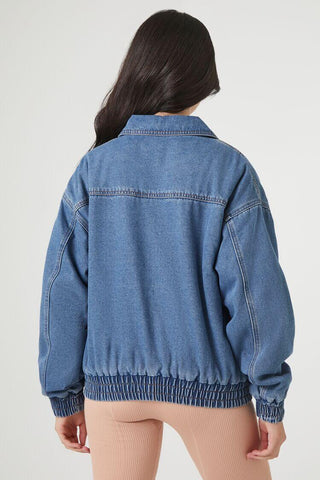 Jacket Bomber en Denim con Zíper