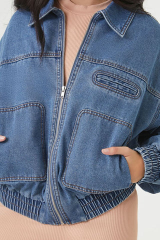 Jacket Bomber en Denim con Zíper