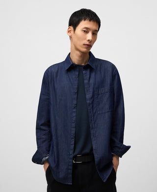 Camisa Denim Manga Larga con Bolsillos
