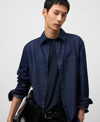 Camisa Denim Manga Larga con Bolsillos