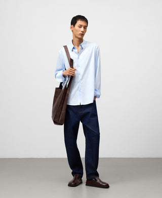 Camisa Manga Larga con Logo Bordado de Algodón