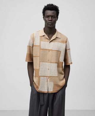 Camisa Manga Corta con Estampado de Lino