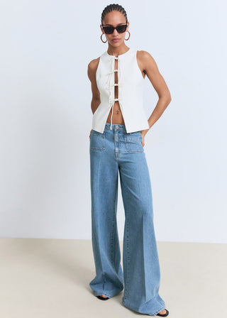 Jeans Wide Leg Talle Alto con Bolsillos