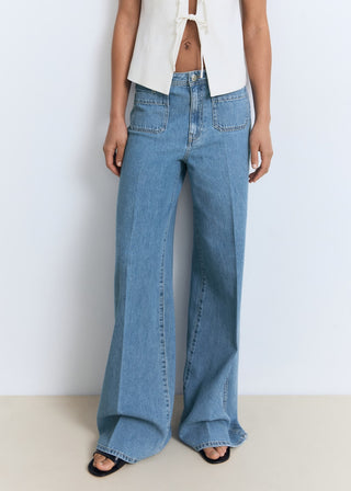 Jeans Wide Leg Talle Alto con Bolsillos
