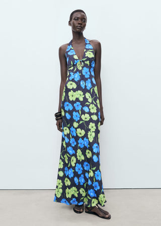 Vestido Cuello Halter con Estampado Floral