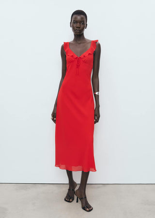 Vestido Midi Escote con Volantes