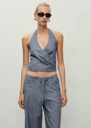 Blusa Denim Cruzada de Rayas