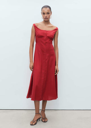 Vestido Cuello Barco con Botones