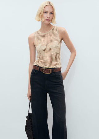 Camiseta de Crochet Bordado Floral