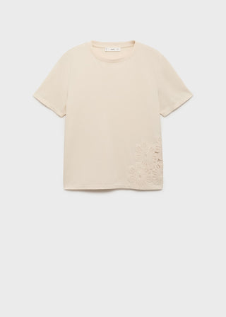 Camiseta Manga Corta con Bordado Floral