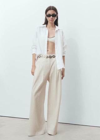 Pantalón Wide Leg Estampado de Rayas.