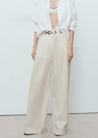 Pantalón Wide Leg Estampado de Rayas.