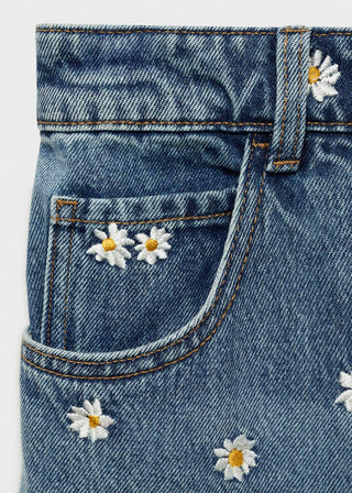 Jeans Wide Leg con Bordado Floral
