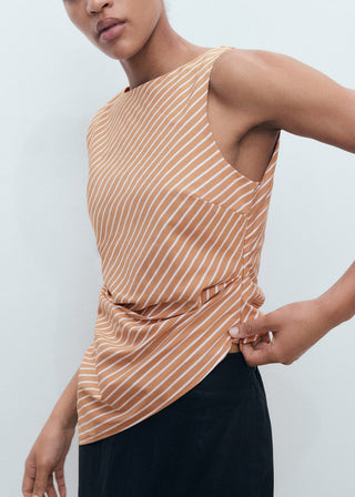 Blusa de Punto Asimétrica Estampado de Rayas