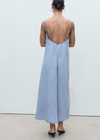 Vestido Denim de Tirantes con Espalda Abierta