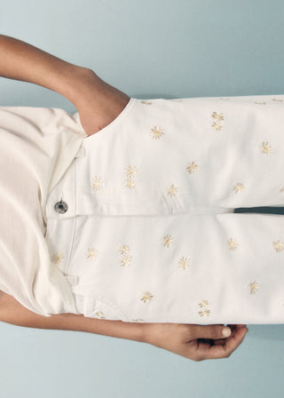 Jeans Wide Leg con Bordado Floral