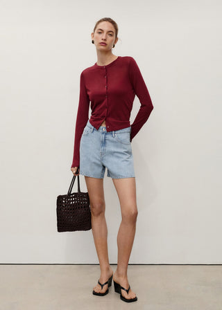Shorts Denim Rectos Tiro Alto