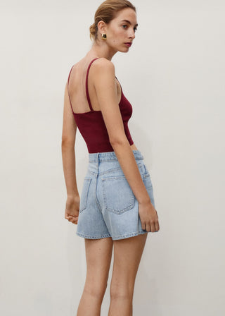 Shorts Denim Rectos Tiro Alto