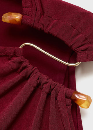 Vestido Drapeado con Detalle Joya.
