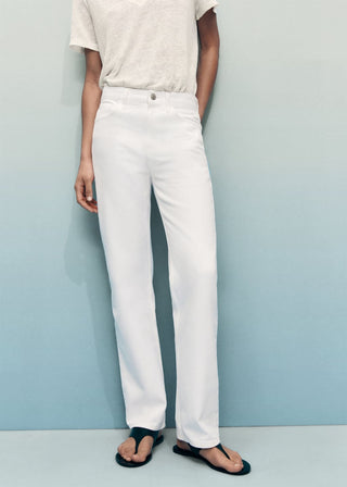 Jeans Rectos Talle Alto con Bolsillos