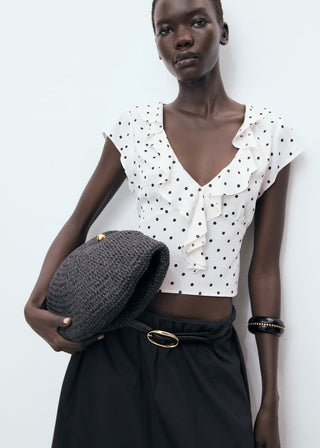 Blusa de Volantes con Estampado de Puntos