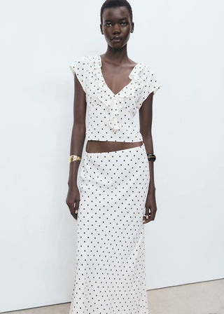 Blusa de Volantes con Estampado de Puntos