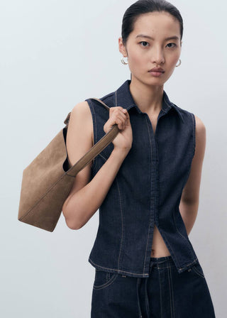 Blusa Denim con Costuras en Contraste