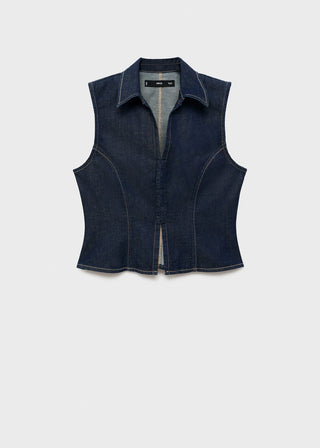Blusa Denim con Costuras en Contraste.