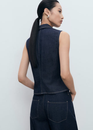 Blusa Denim con Costuras en Contraste.