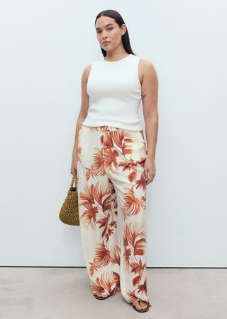 Pantalón Recto con Estampado de Palmeras.