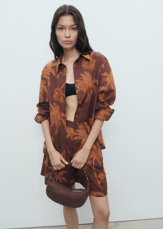 Camisa Manga Larga con Estampado de Palmeras