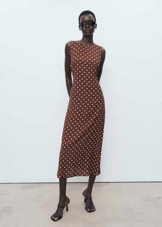 Vestido Cuello Redondo con Estampado de Puntos