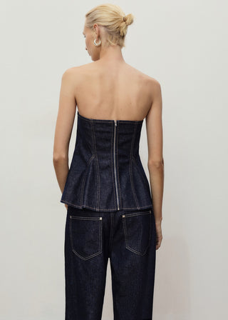 Blusa Denim con Detalle Peplum.