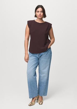Blusa Cuello Barco con Hombreras Fruncidas