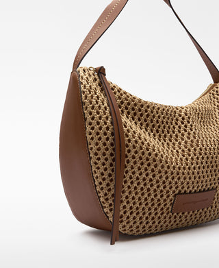 Bolso de Hombro de Rafia con Logo