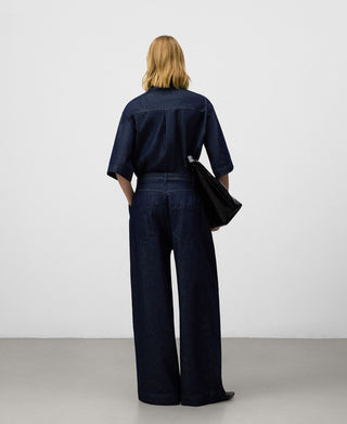 Camisa Denim Manga Corta con Bolsillo