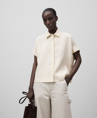 Camisa Oversize Manga Corta de Lino