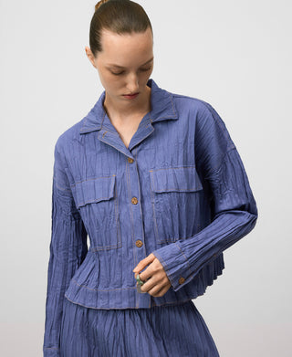 Camisa Manga Larga de Crinkle con Bolsillos