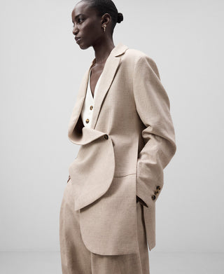 Chaqueta con Corte Asimétrica Tejido Jaspeado