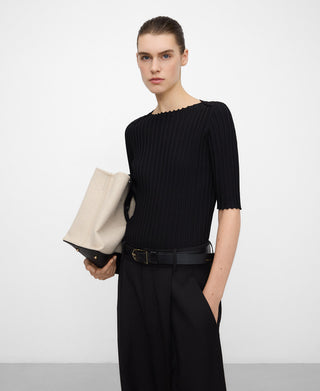 Ribbed Short Sleeve Blouse