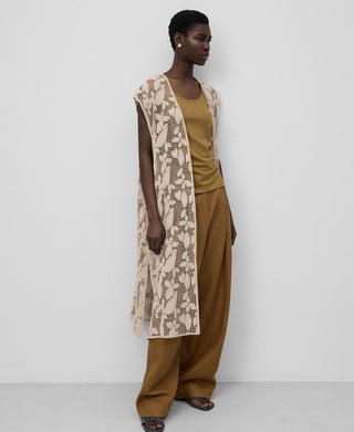 Chaleco Largo con Estampado Floral de Lino