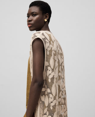 Chaleco Largo con Estampado Floral de Lino