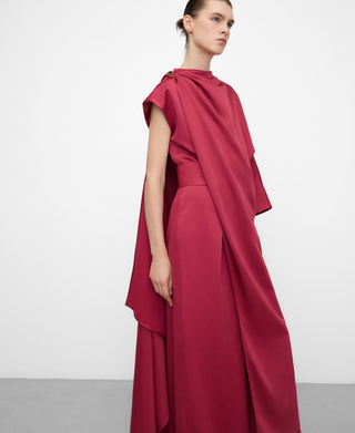 Asymmetrical Satin Jumpsuit with Cape Detail