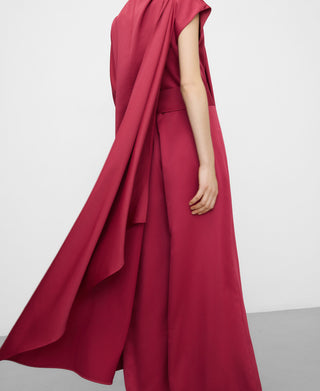 Asymmetrical Satin Jumpsuit with Cape Detail