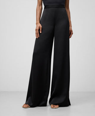 Pantalón Ancho con Tejido Satinado