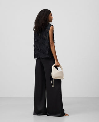 Pantalón Ancho con Tejido Satinado